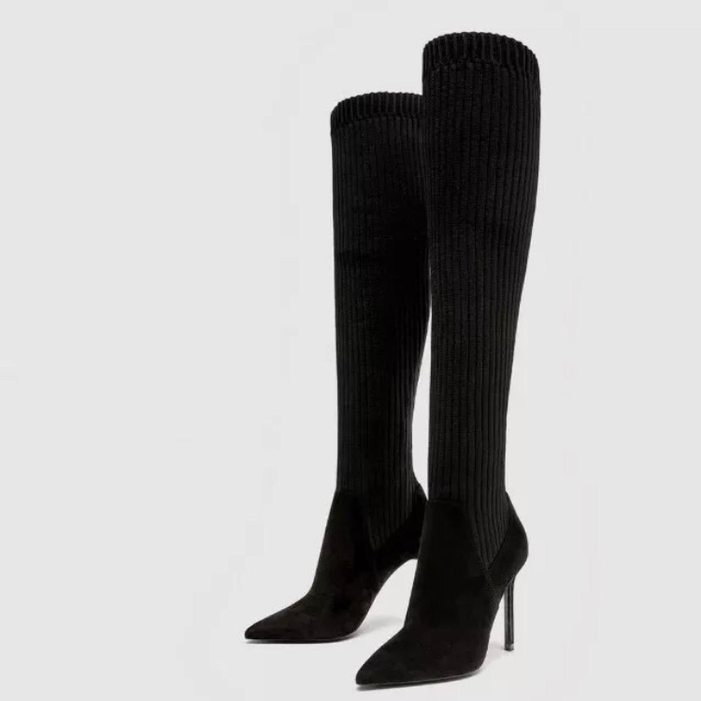 Zara knee high Black Sock Boots